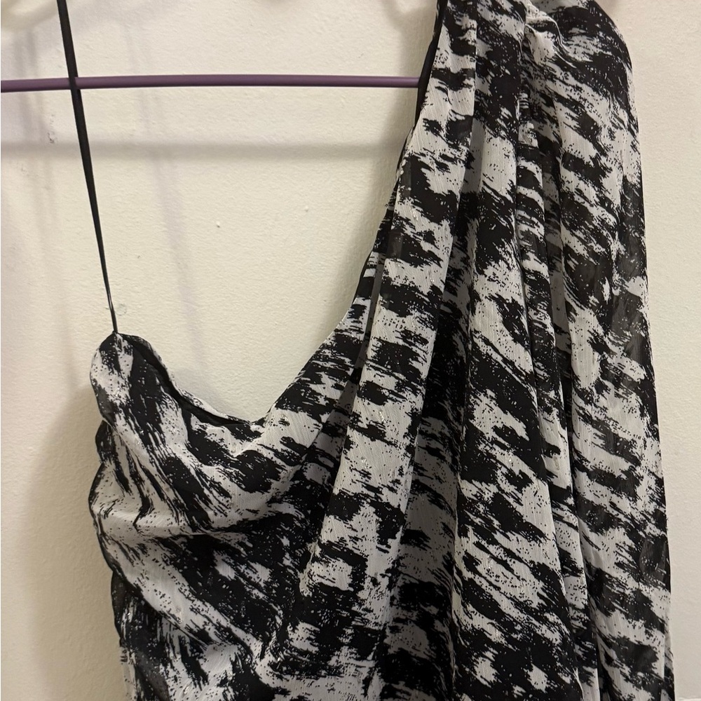 Express One Shoulder Black and White Top